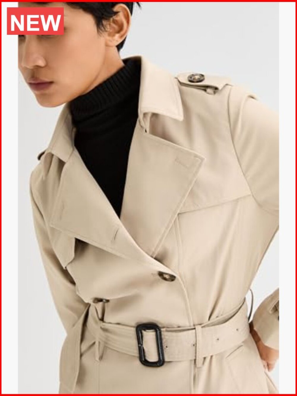 Double Breasted Trench Coat Windbreaker Jacket with Belt - Picture 3 of 7